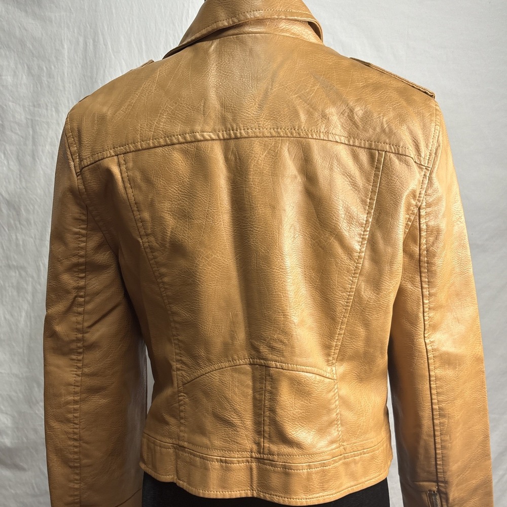 NewAeropostale Faux Light Brown‎ Leather Moto Jacket Size L - Picture 3 of 11